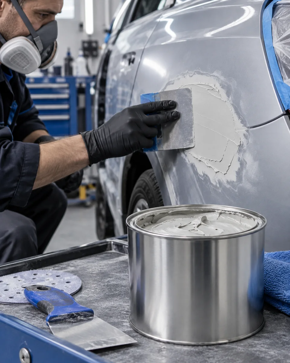 Illustrative lightweight body filler application